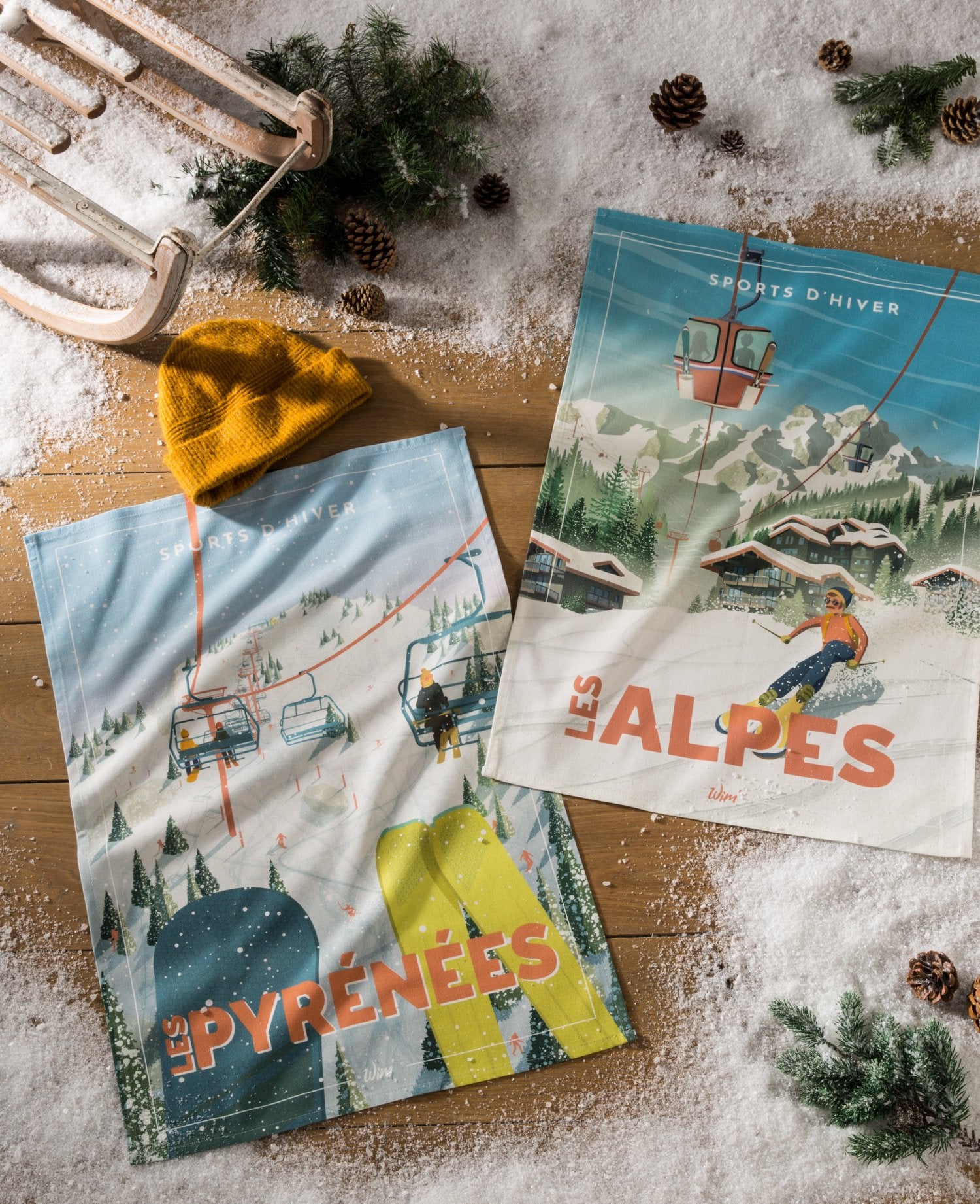 Coucke "WIM® Les Alpes", Printed cotton tea towel. Designed in France.