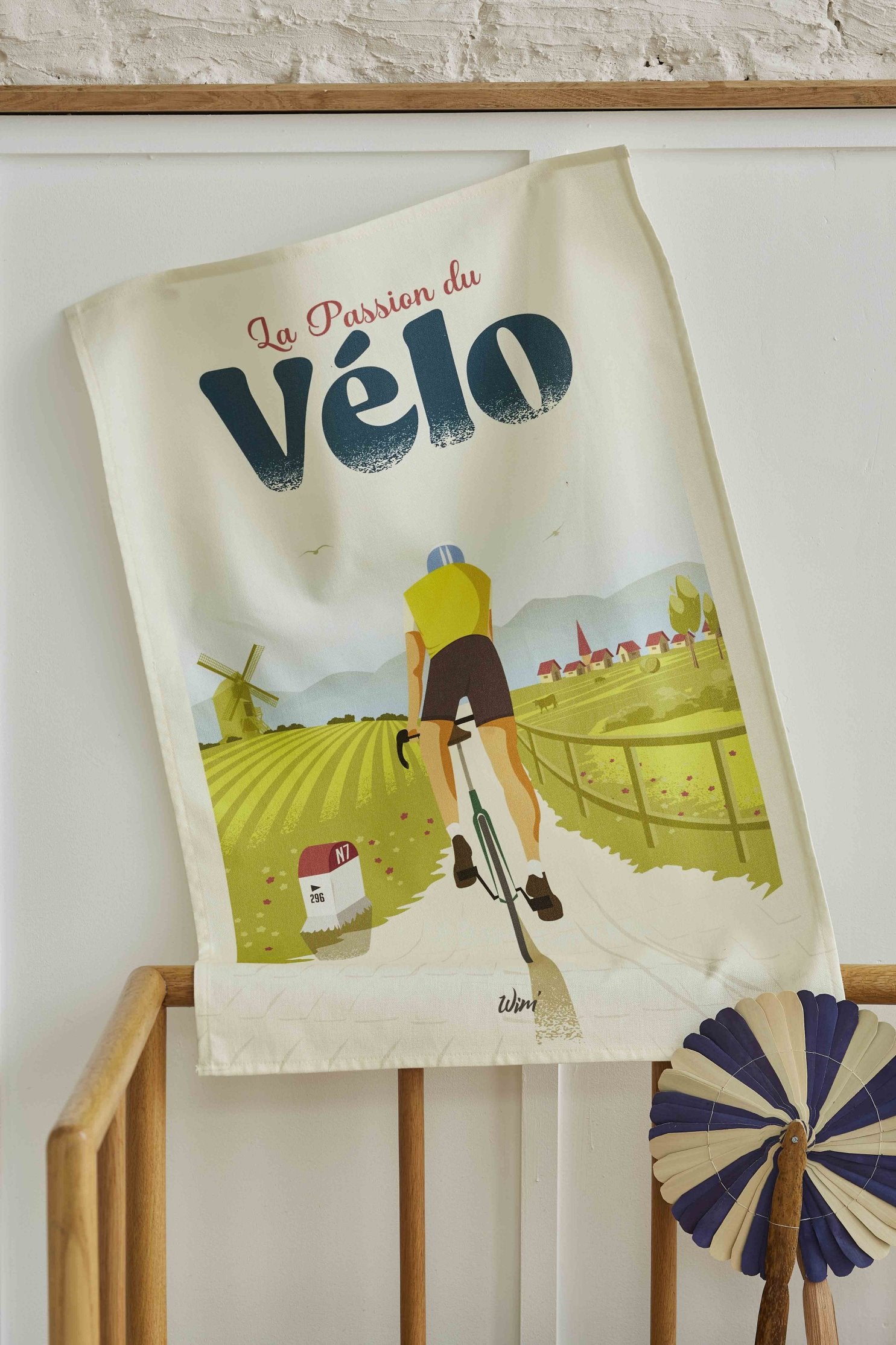 Coucke "WIM® Passion velo", Printed cotton tea towel. Designed in France.