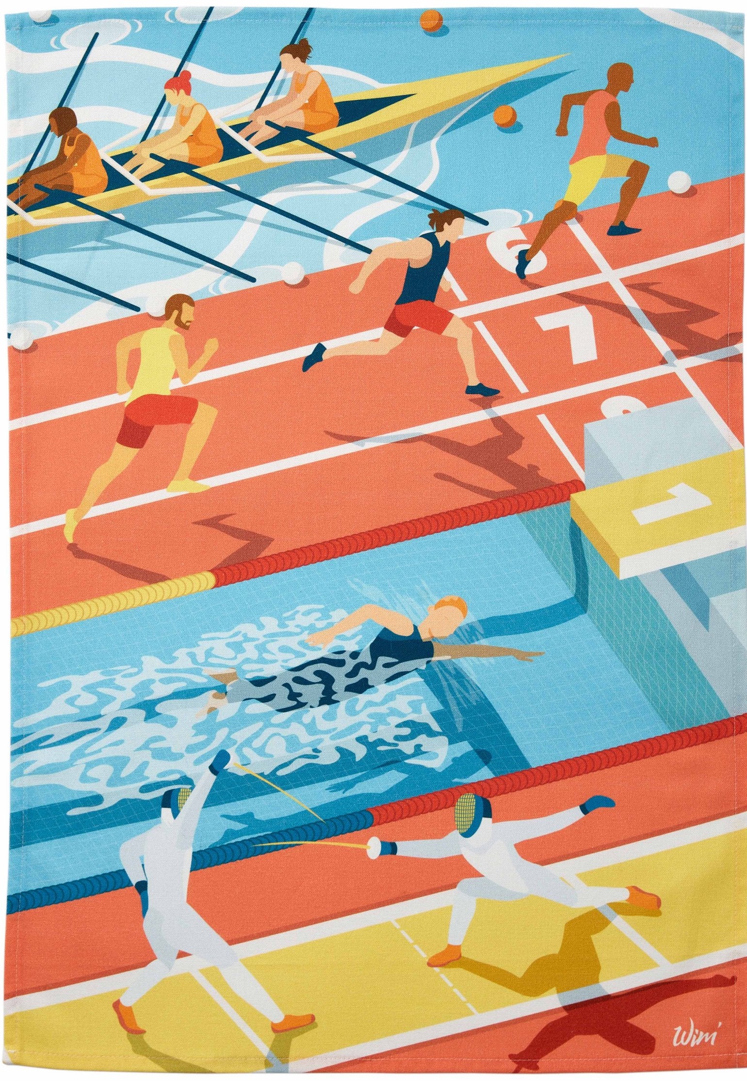 Coucke "WIM® Les Athletes", Printed cotton tea towel. Designed in France.