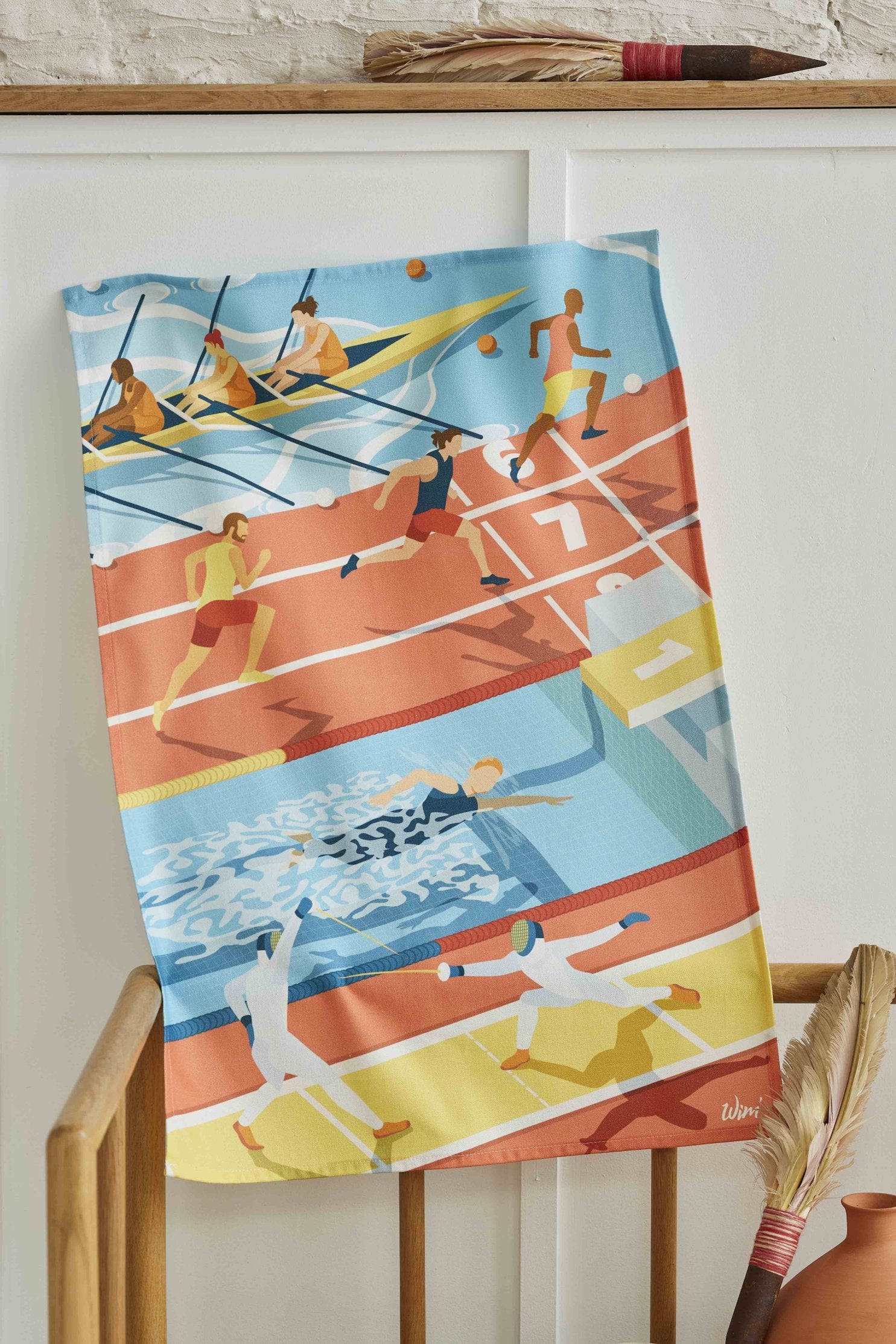 Coucke "WIM® Les Athletes", Printed cotton tea towel. Designed in France.
