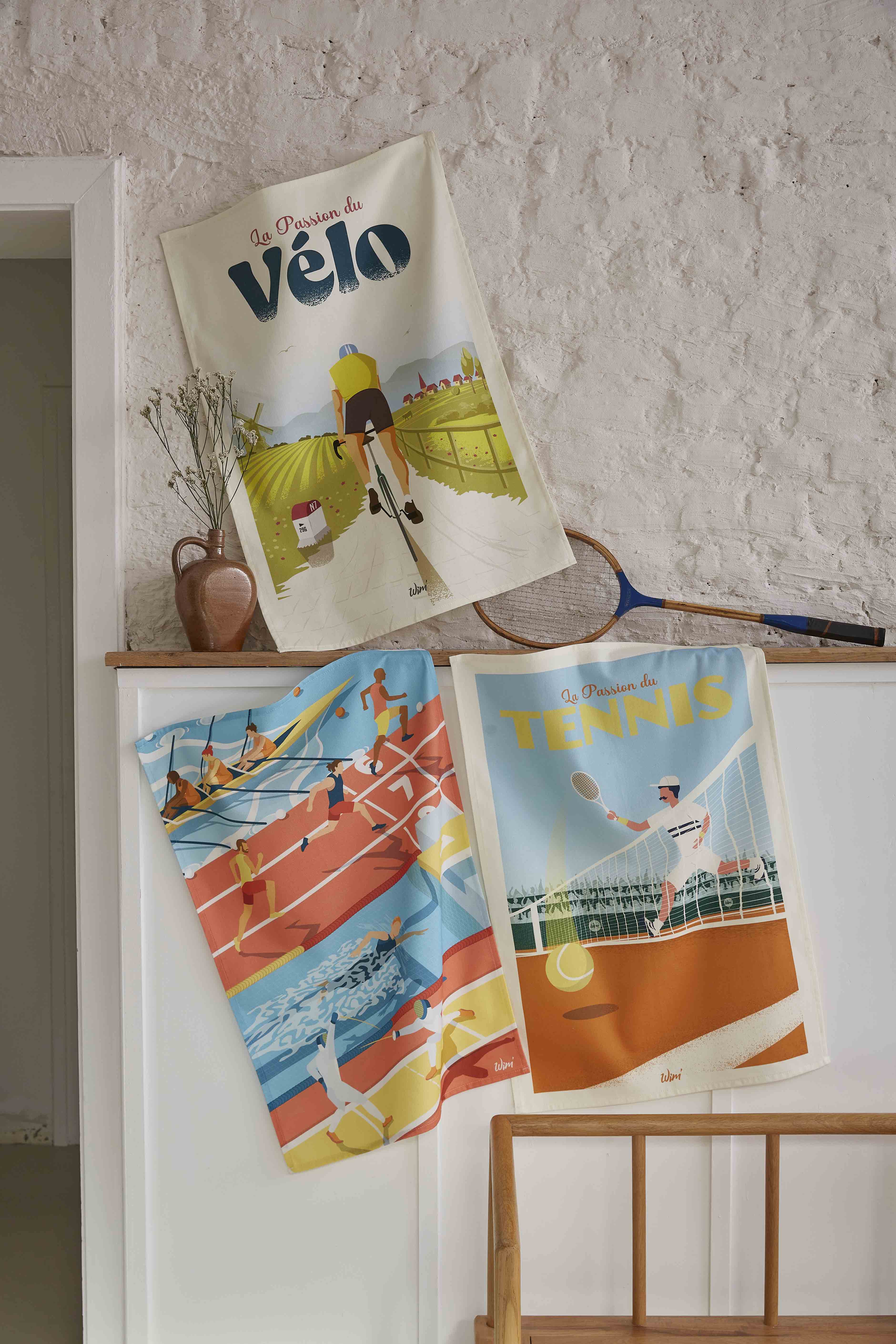 Coucke "WIM® Passion velo", Printed cotton tea towel. Designed in France.