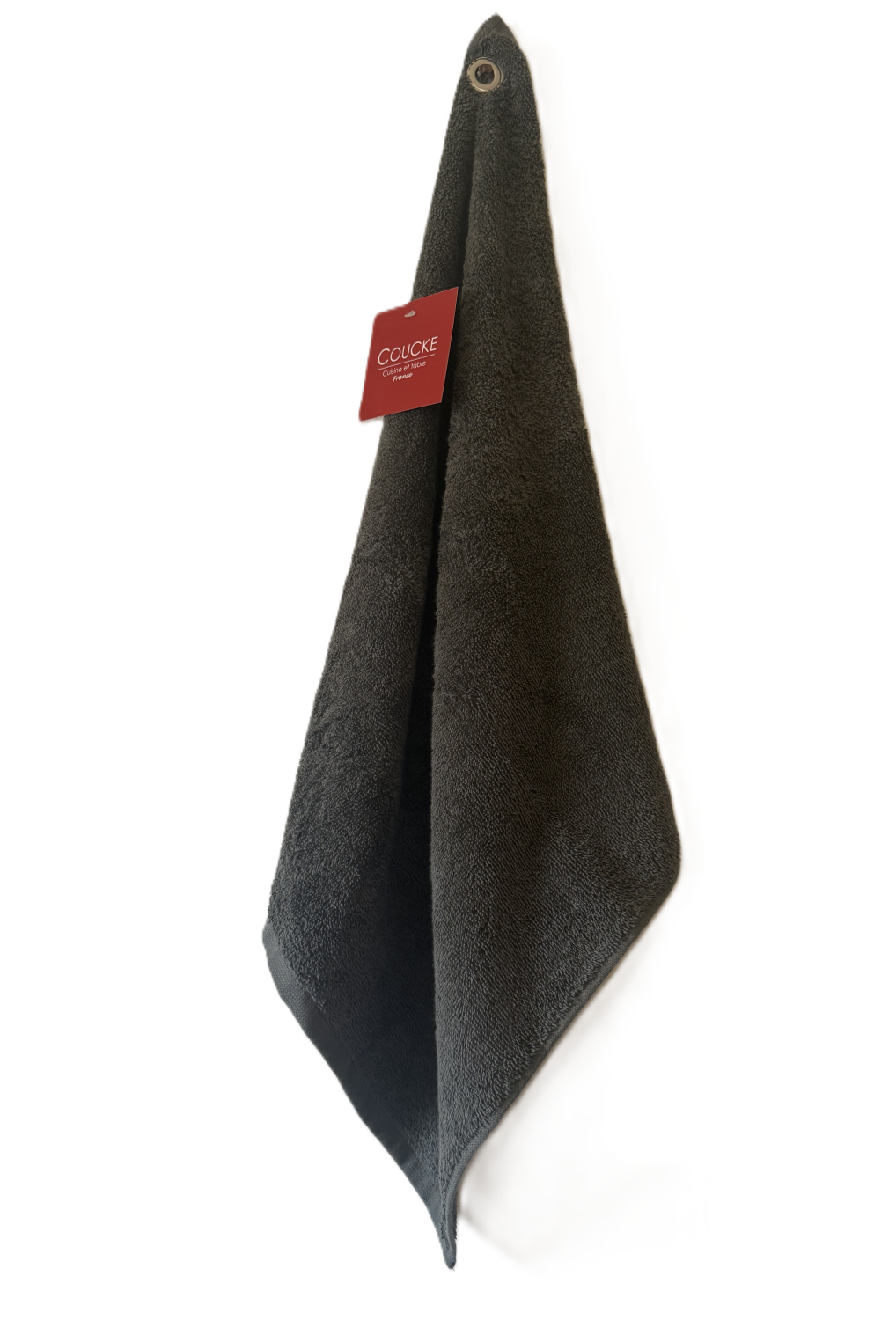 Coucke "Anthracite Eyelet", Cotton terry hand towel. Designed in France.