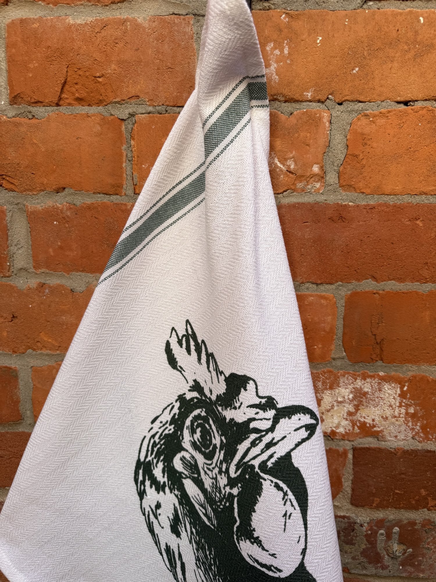 Indian Woven, “Rooster-Green”, Cotton waffle tea towel - Home Landing