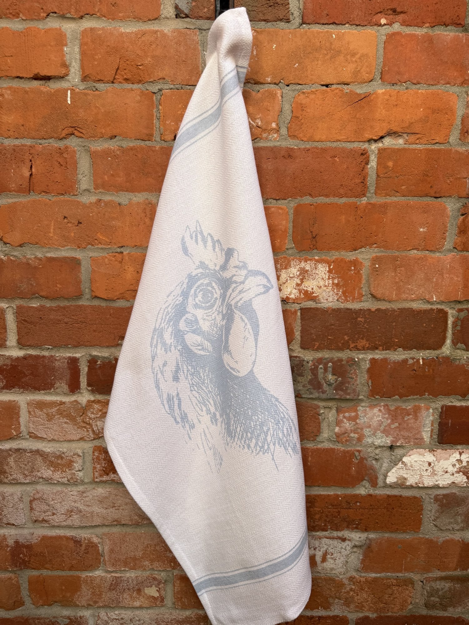 Indian Woven, “Rooster-Light Blue”, Cotton waffle tea towel - Home Landing