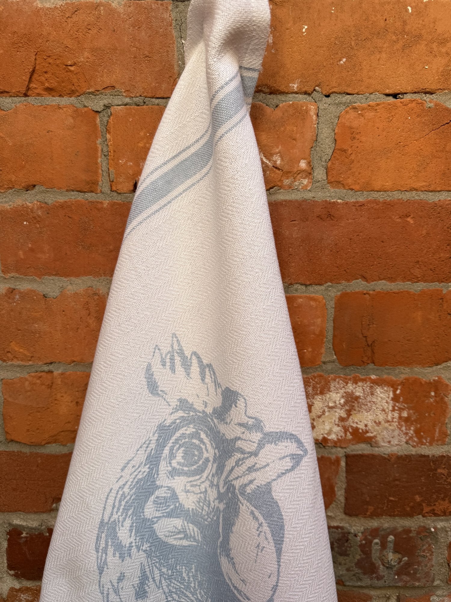Indian Woven, “Rooster-Light Blue”, Cotton waffle tea towel - Home Landing