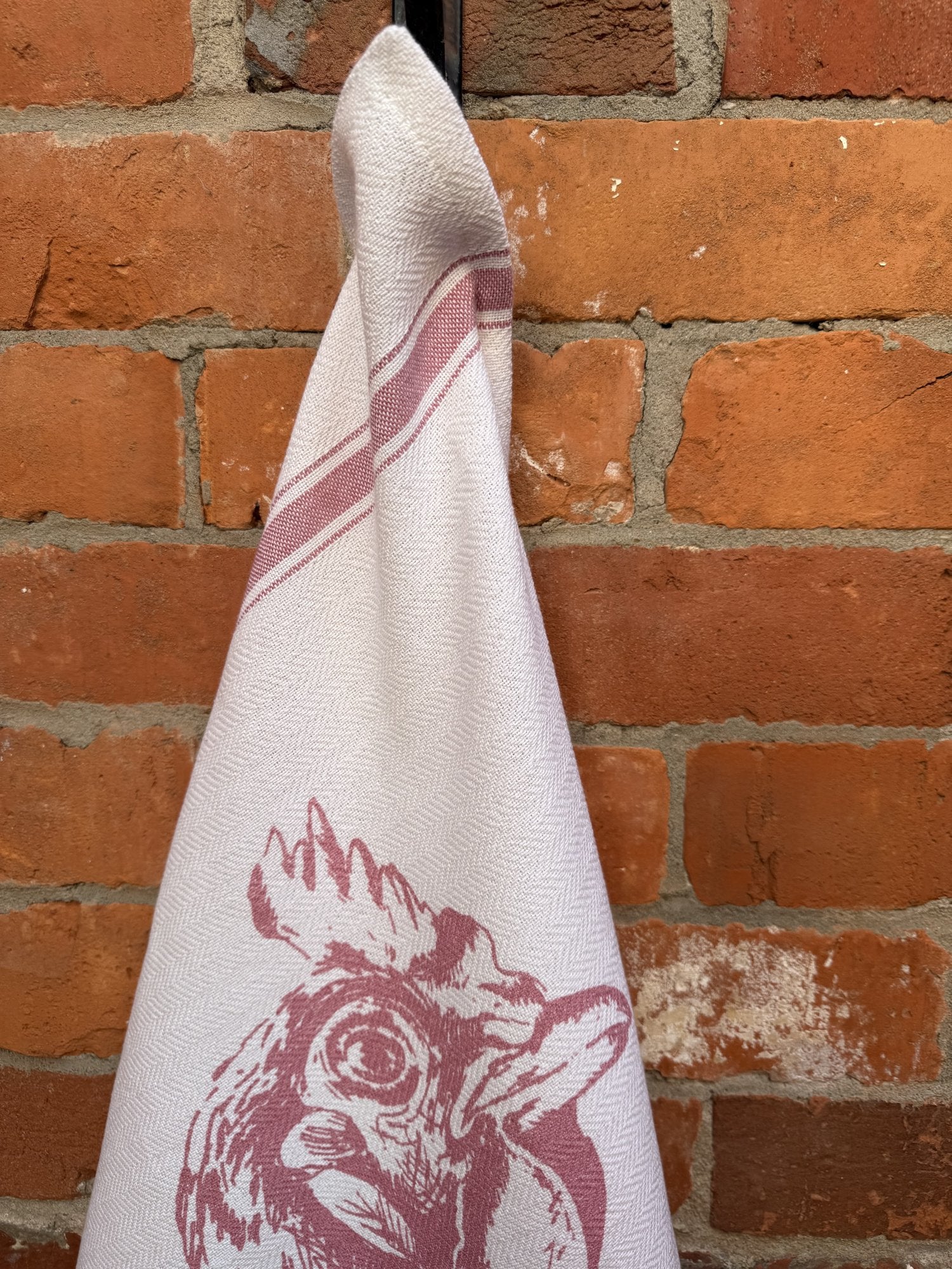 Indian Woven, “Rooster-Pink”, Cotton waffle tea towel - Home Landing