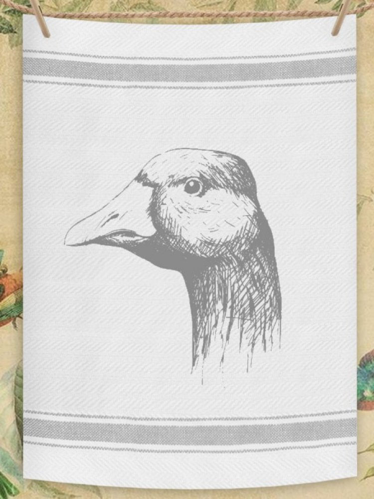 Indian Woven, “Goose Portrait-Grey”, Cotton waffle tea towel - Home Landing