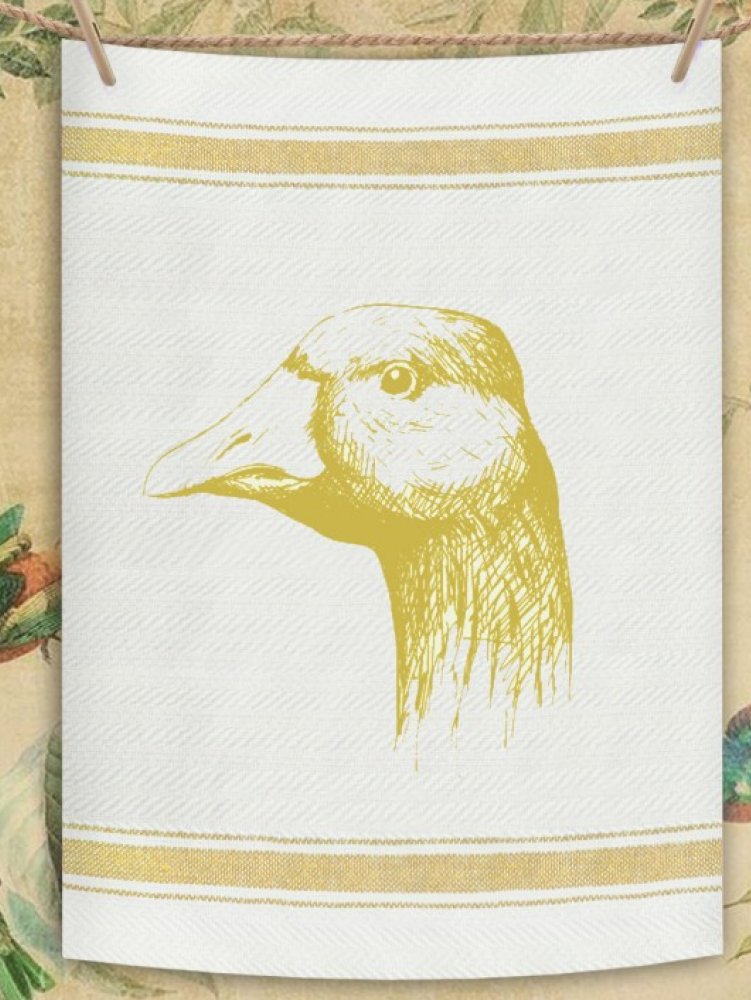 Indian Woven, “Goose Portrait-Mustard Yellow”, Cotton waffle tea towel - Home Landing