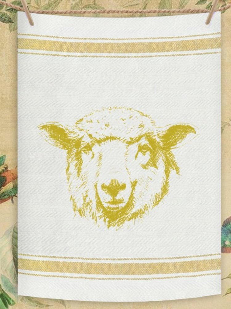 Indian Woven, “Sheep-Mustard Yellow”, Cotton waffle tea towel - Home Landing