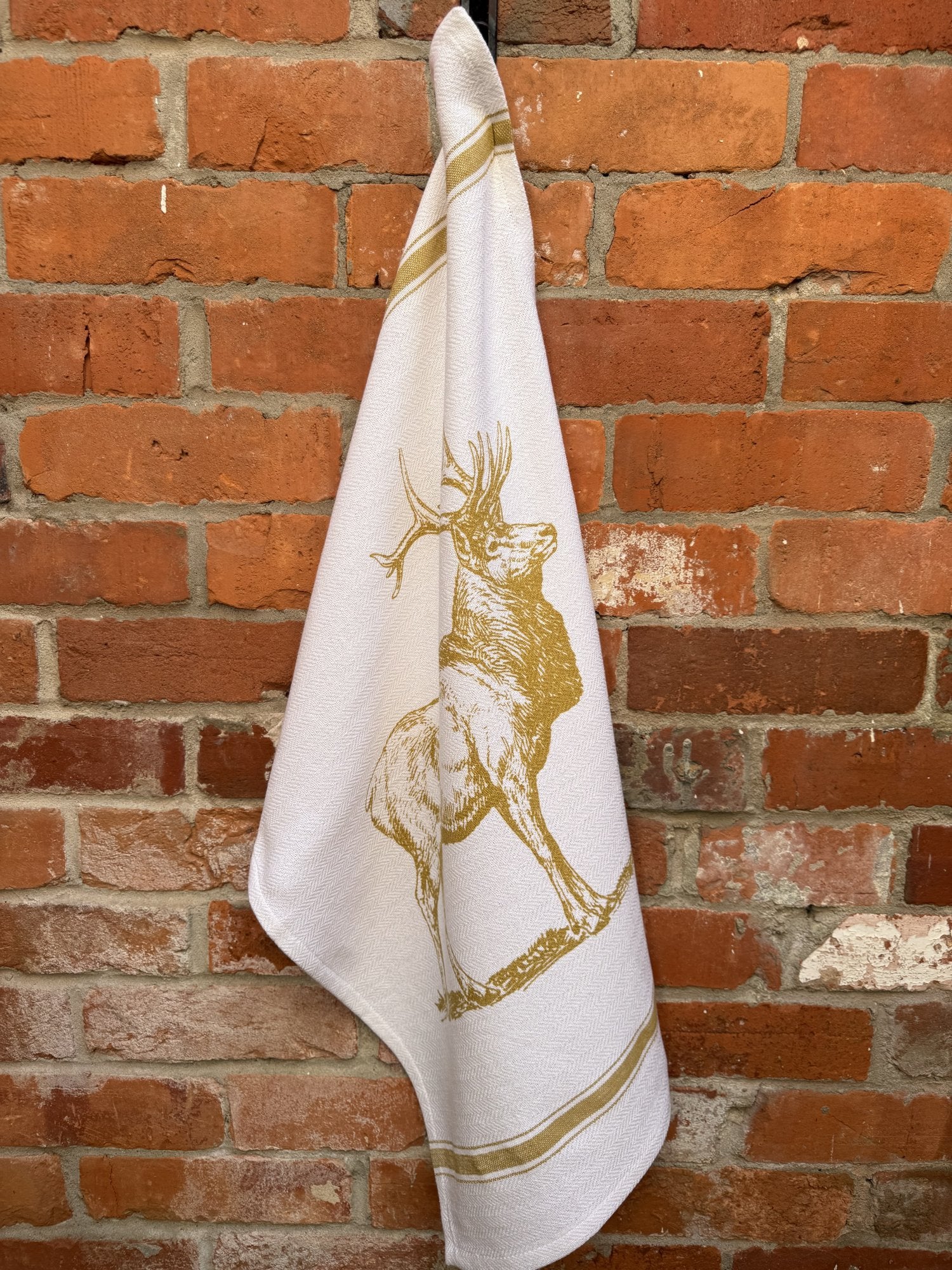 Indian Woven, “Stag-Mustard Yellow”, Cotton waffle tea towel - Home Landing