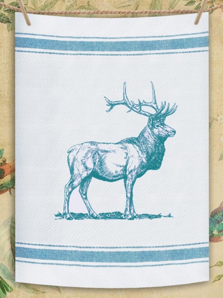 Indian Woven, “Stag-Navy Blue”, Cotton waffle tea towel - Home Landing