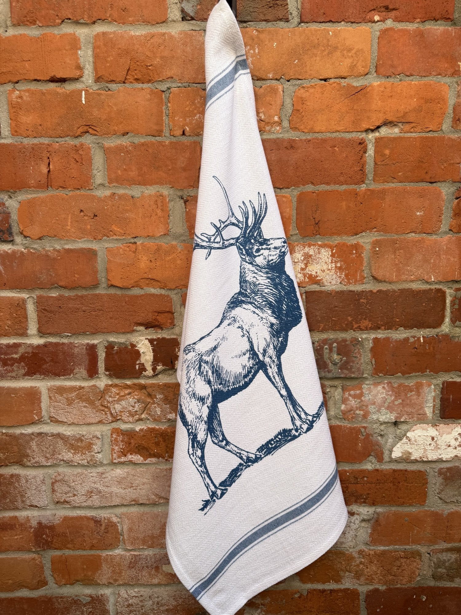 Indian Woven, “Stag-Navy Blue”, Cotton waffle tea towel - Home Landing