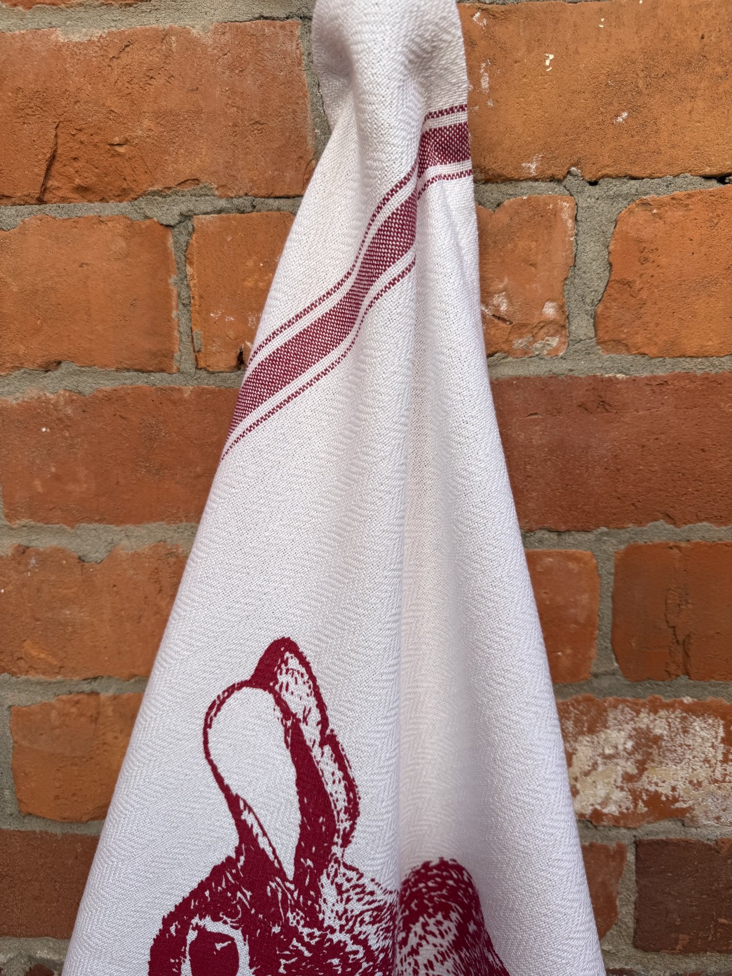 Indian Woven, “Cottontail Bunny-Red”, Cotton waffle tea towel - Home Landing