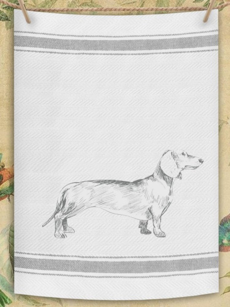 Indian Woven, “Dachshund-Grey”, Cotton waffle tea towel - Home Landing