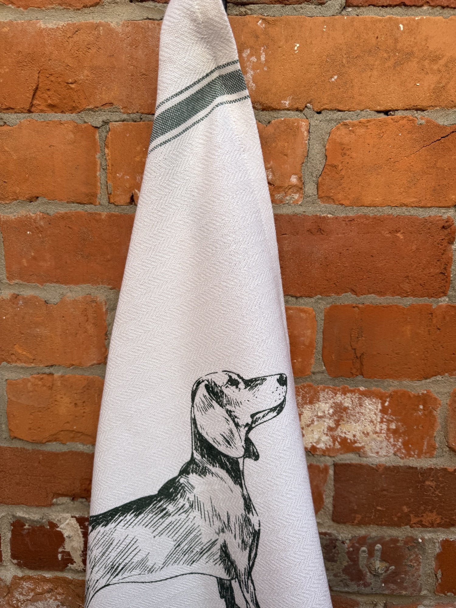 Indian Woven, “Dachshund-Green”, Cotton waffle tea towel - Home Landing