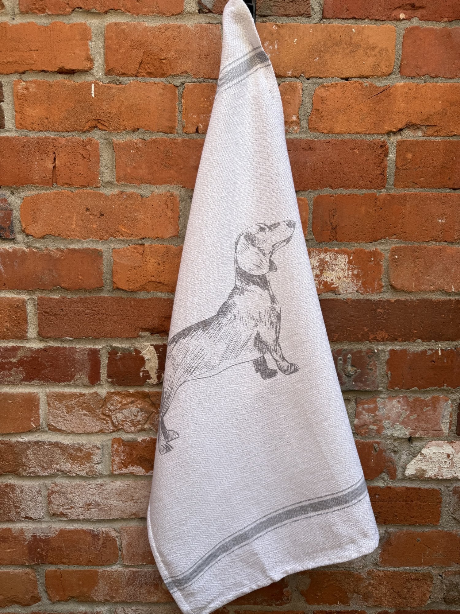 Indian Woven, “Dachshund-Grey”, Cotton waffle tea towel - Home Landing