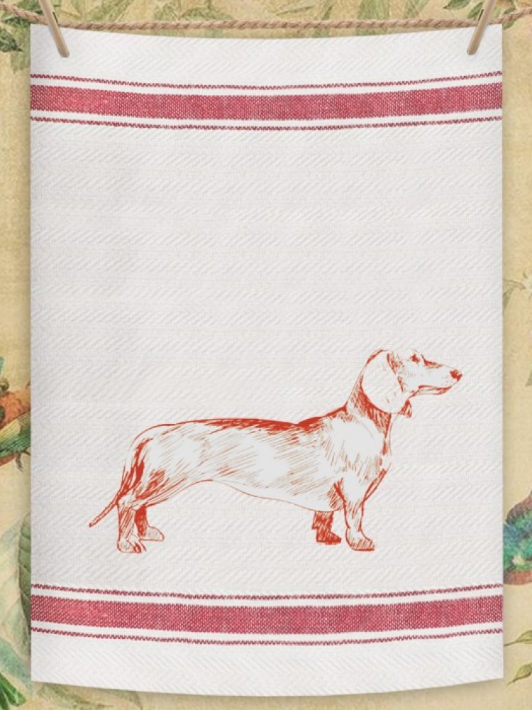 Indian Woven, “Dachshund-Red”, Cotton waffle tea towel - Home Landing