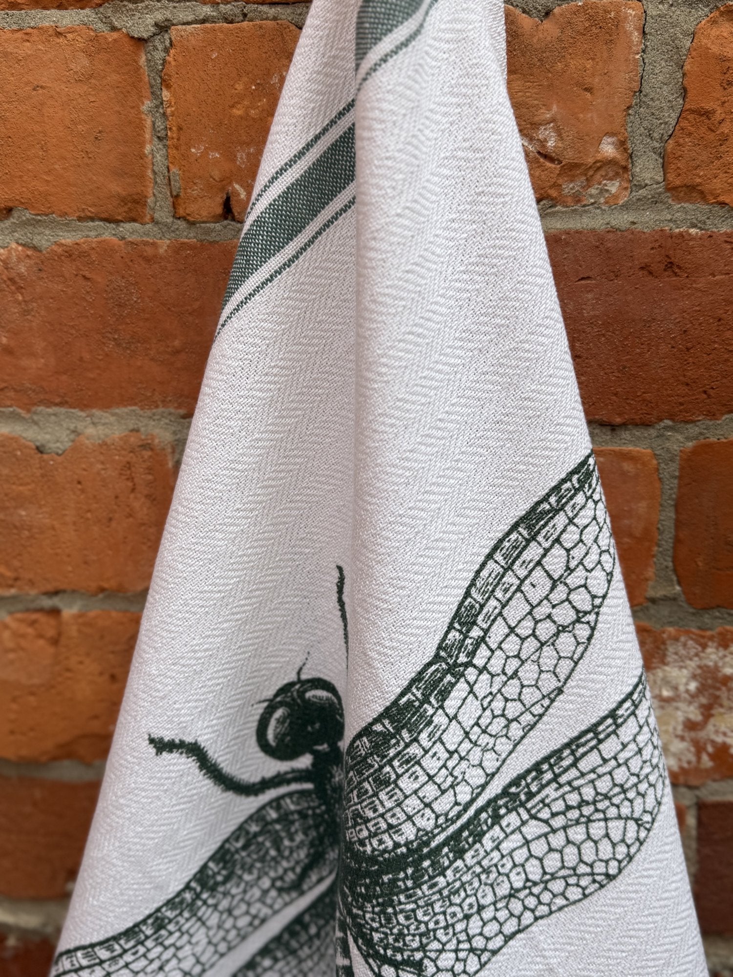 Indian Woven, “Dragonfly-Green”, Cotton waffle tea towel - Home Landing