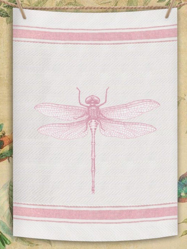 Indian Woven, “Dragonfly-Pink”, Cotton waffle tea towel - Home Landing