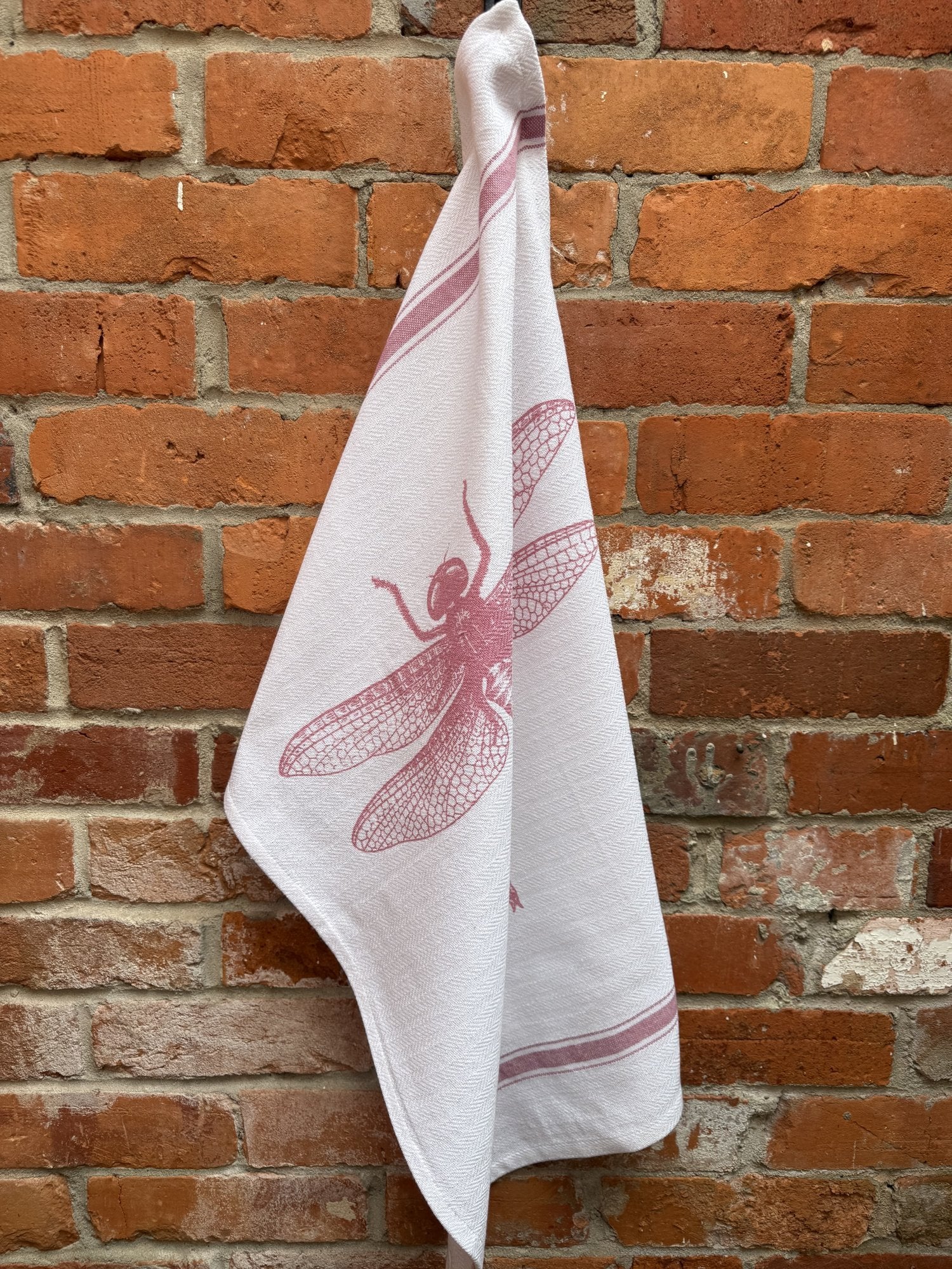 Indian Woven, “Dragonfly-Pink”, Cotton waffle tea towel - Home Landing