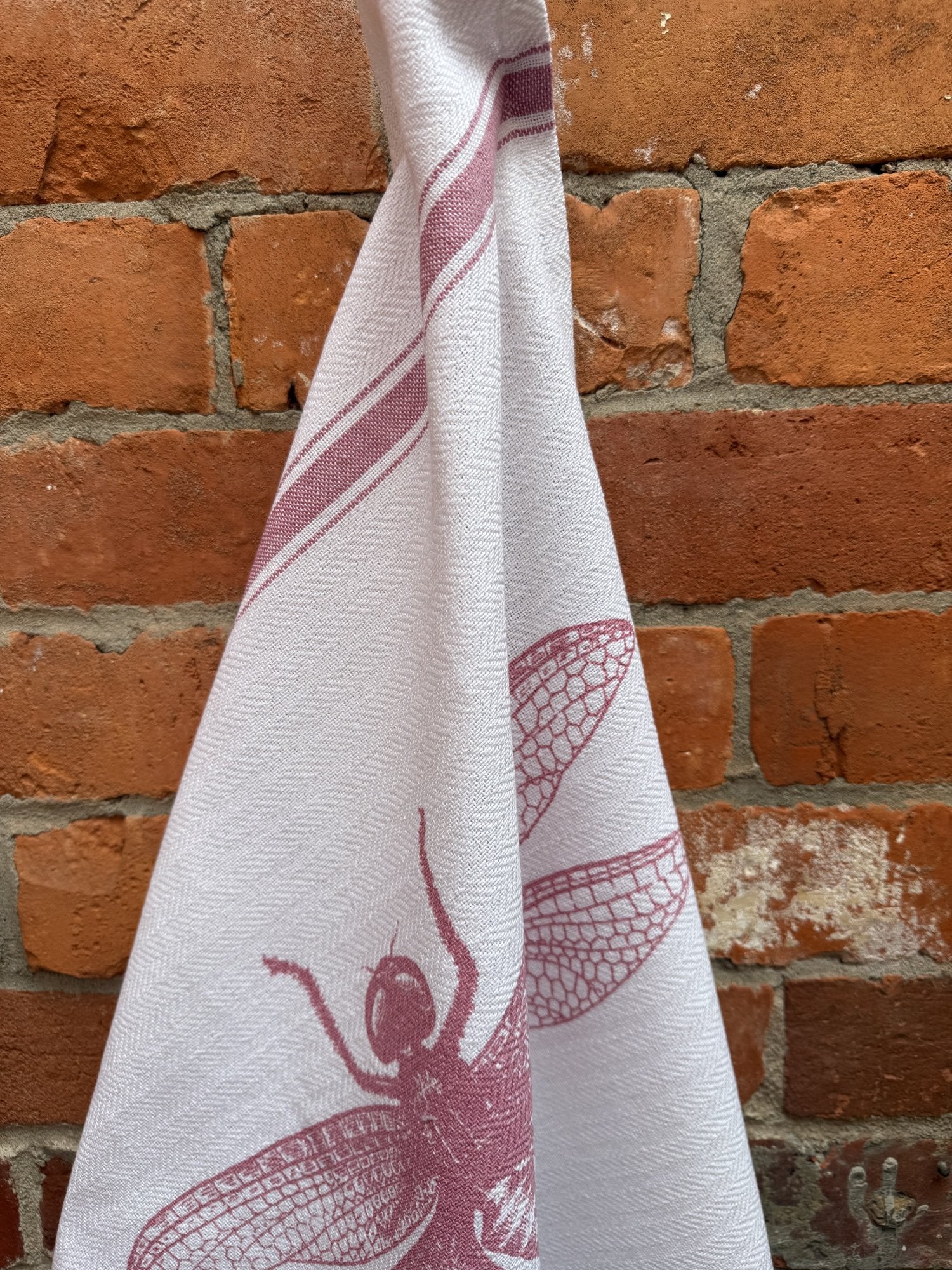 Indian Woven, “Dragonfly-Pink”, Cotton waffle tea towel - Home Landing