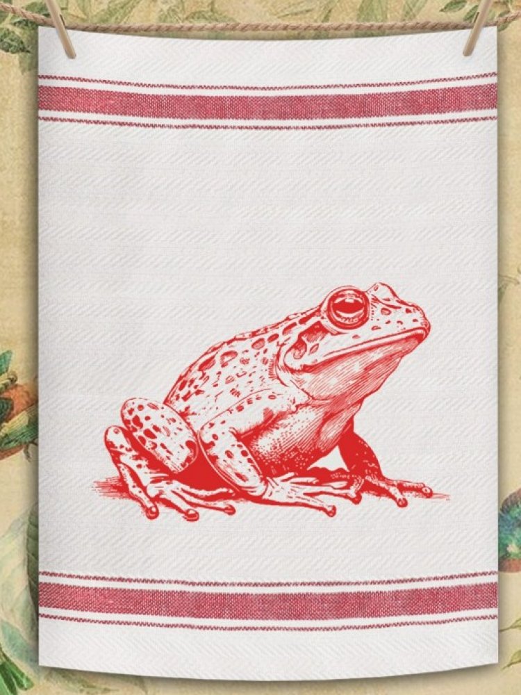 Indian Woven, “Frog-Red”, Cotton waffle tea towel - Home Landing