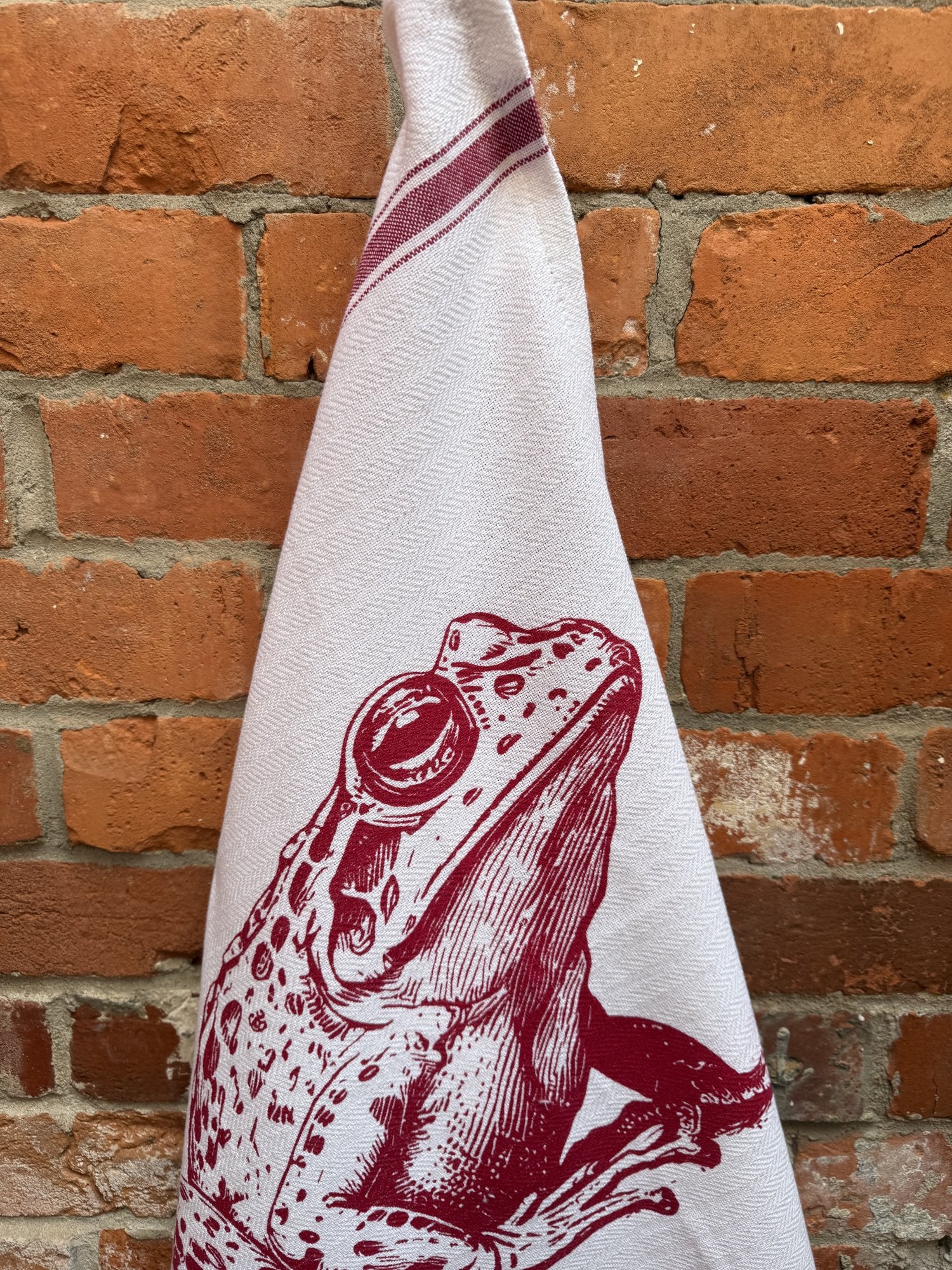 Indian Woven, “Frog-Red”, Cotton waffle tea towel - Home Landing