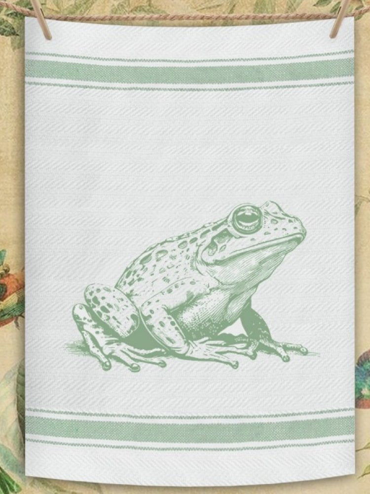 Indian Woven, “Frog-Sage Green”, Cotton waffle tea towel - Home Landing