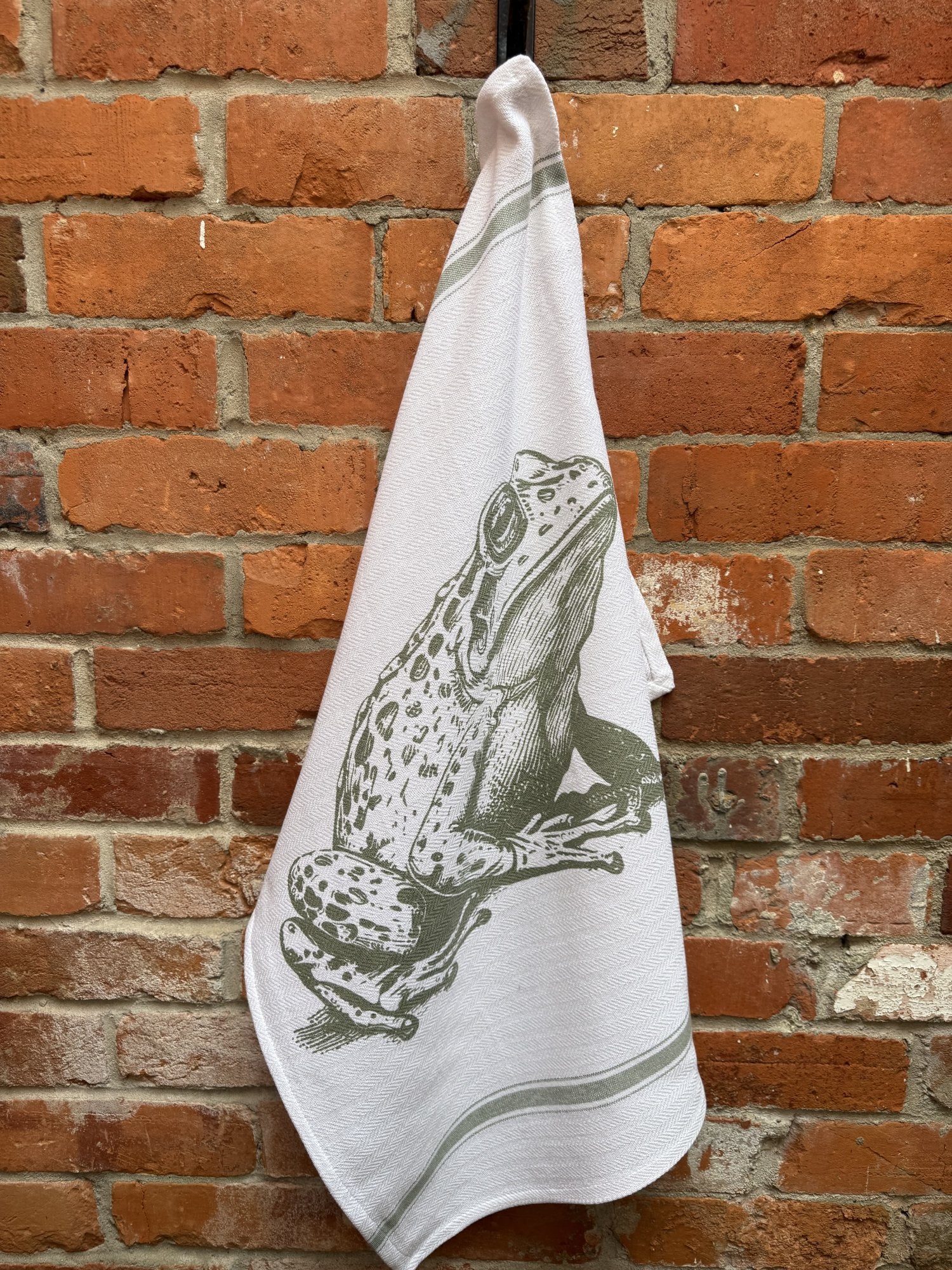 Indian Woven, “Frog-Sage Green”, Cotton waffle tea towel - Home Landing