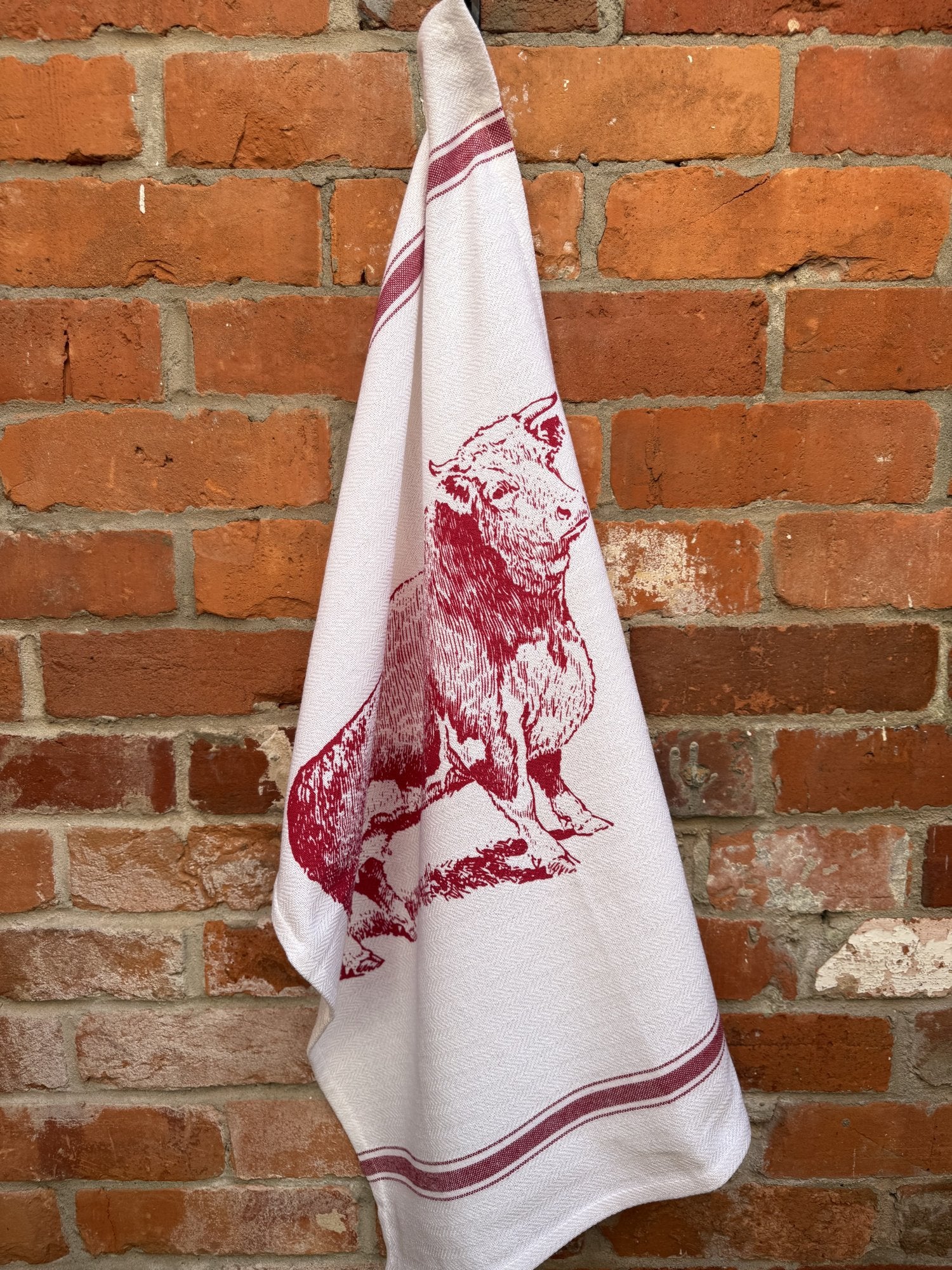Indian Woven, “Cow-Red”, Cotton waffle tea towel - Home Landing
