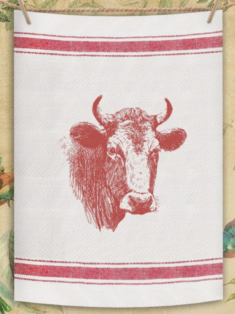 Indian Woven, “Bull-Red”, Cotton waffle tea towel - Home Landing