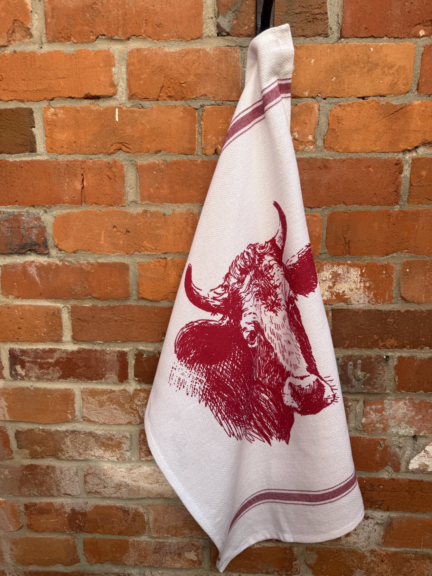 Indian Woven, “Bull-Red”, Cotton waffle tea towel - Home Landing