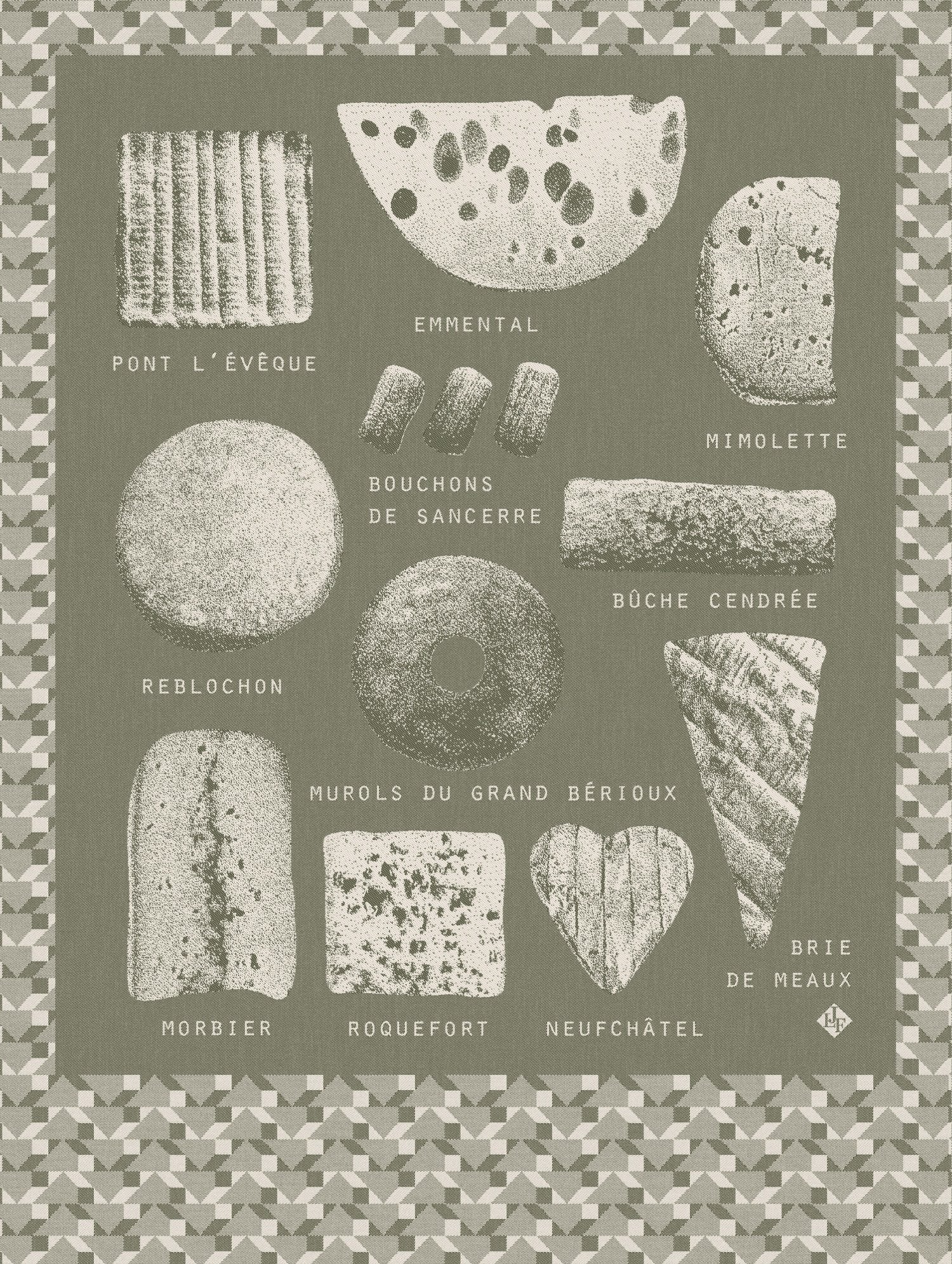Jacquard Francais "Fromage" (Green), Woven cotton tea towel. Made in France.