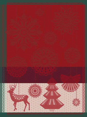 Jacquard Français "Lumière d’Étoile" (Red), Woven cotton tea towel. Made in France.