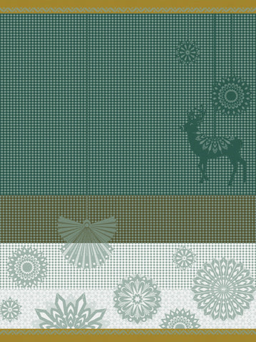 Jacquard Français "Lumière d’Étoile" (Green), Woven cotton hand towel. Made in France.
