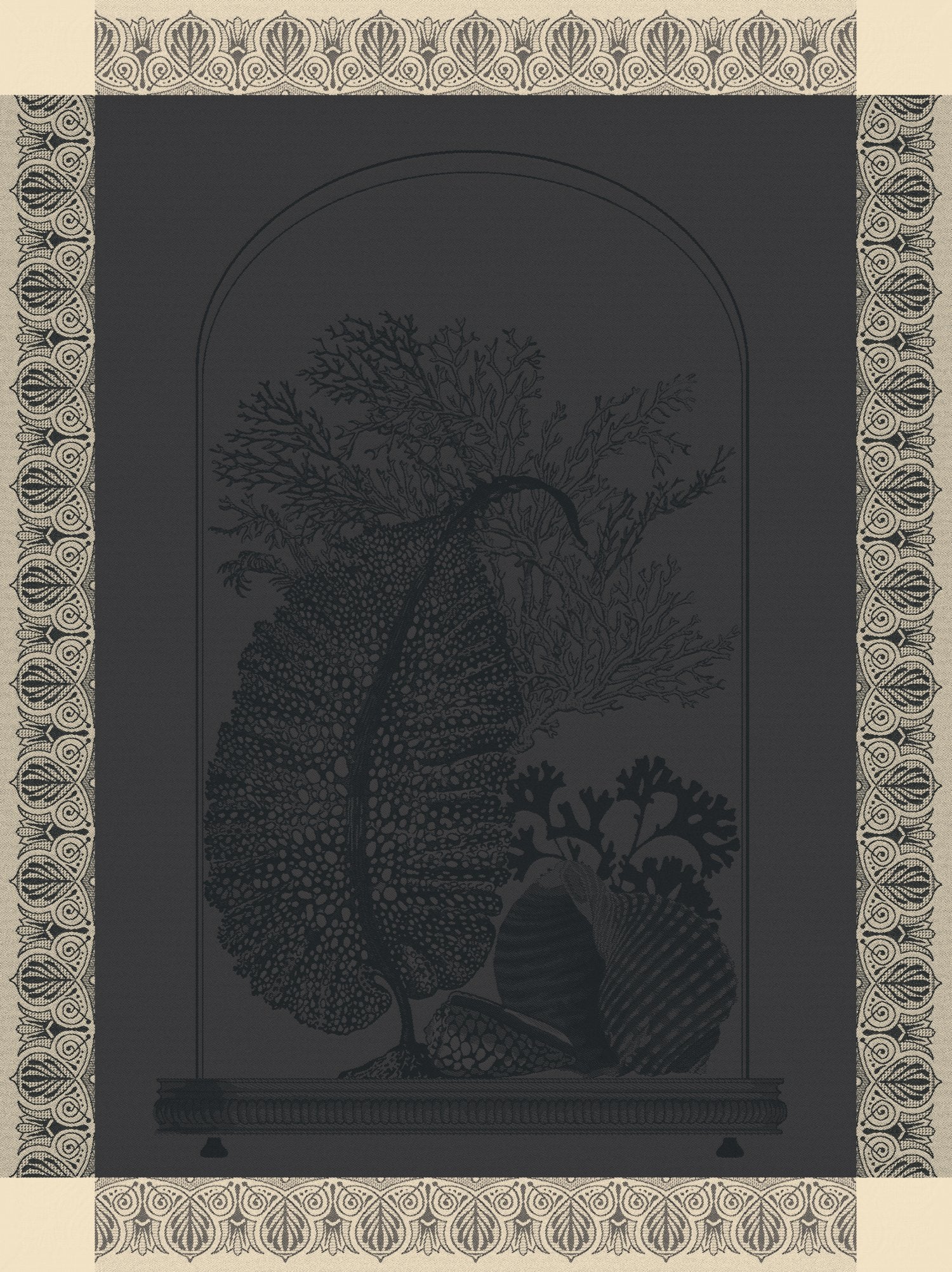 Jacquard Francais "Curiosites - Minerales" (Grey), Woven cotton tea towel. Made in France.