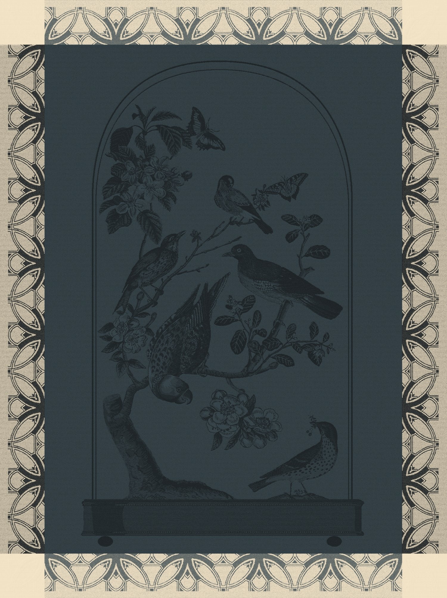 Jacquard Francais "Curiosites - Animales" (Blue), Woven cotton tea towel. Made in France.