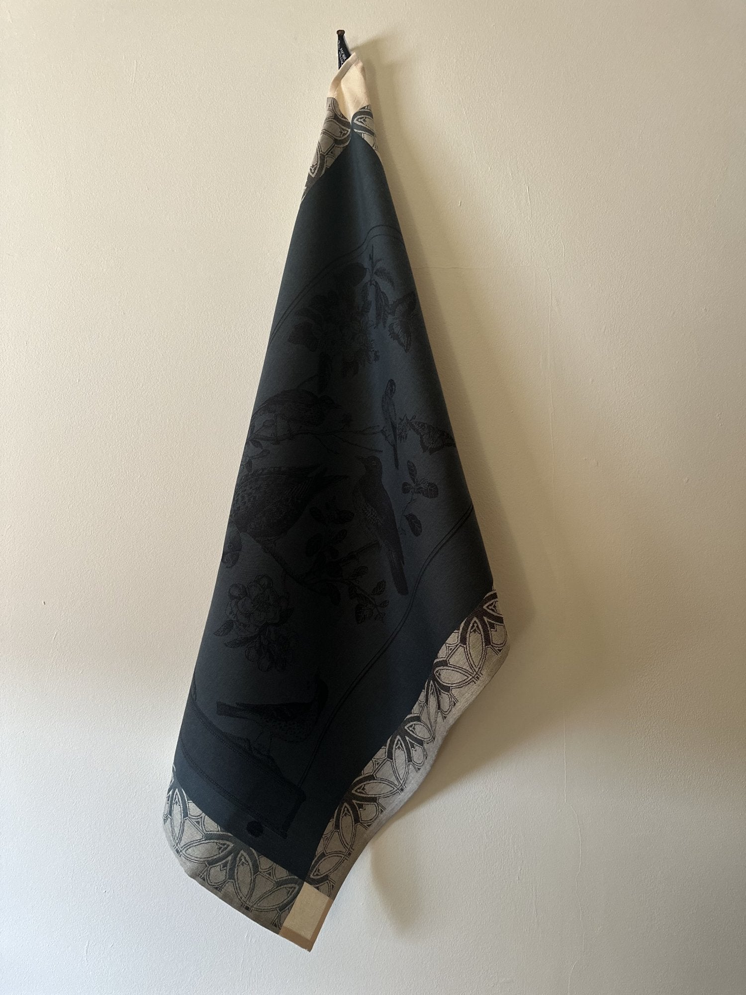 Jacquard Francais "Curiosites - Animales" (Blue), Woven cotton tea towel. Made in France.