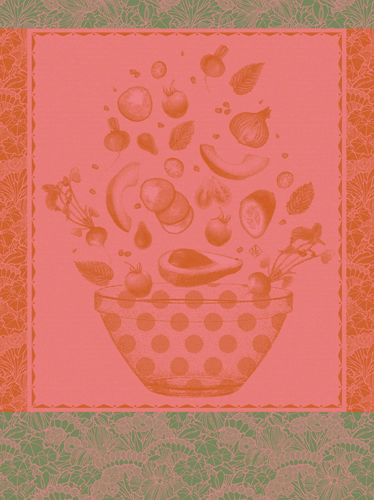 Jacquard Francais "Salade d’Ete" (Red), Woven cotton tea towel. Made in France.