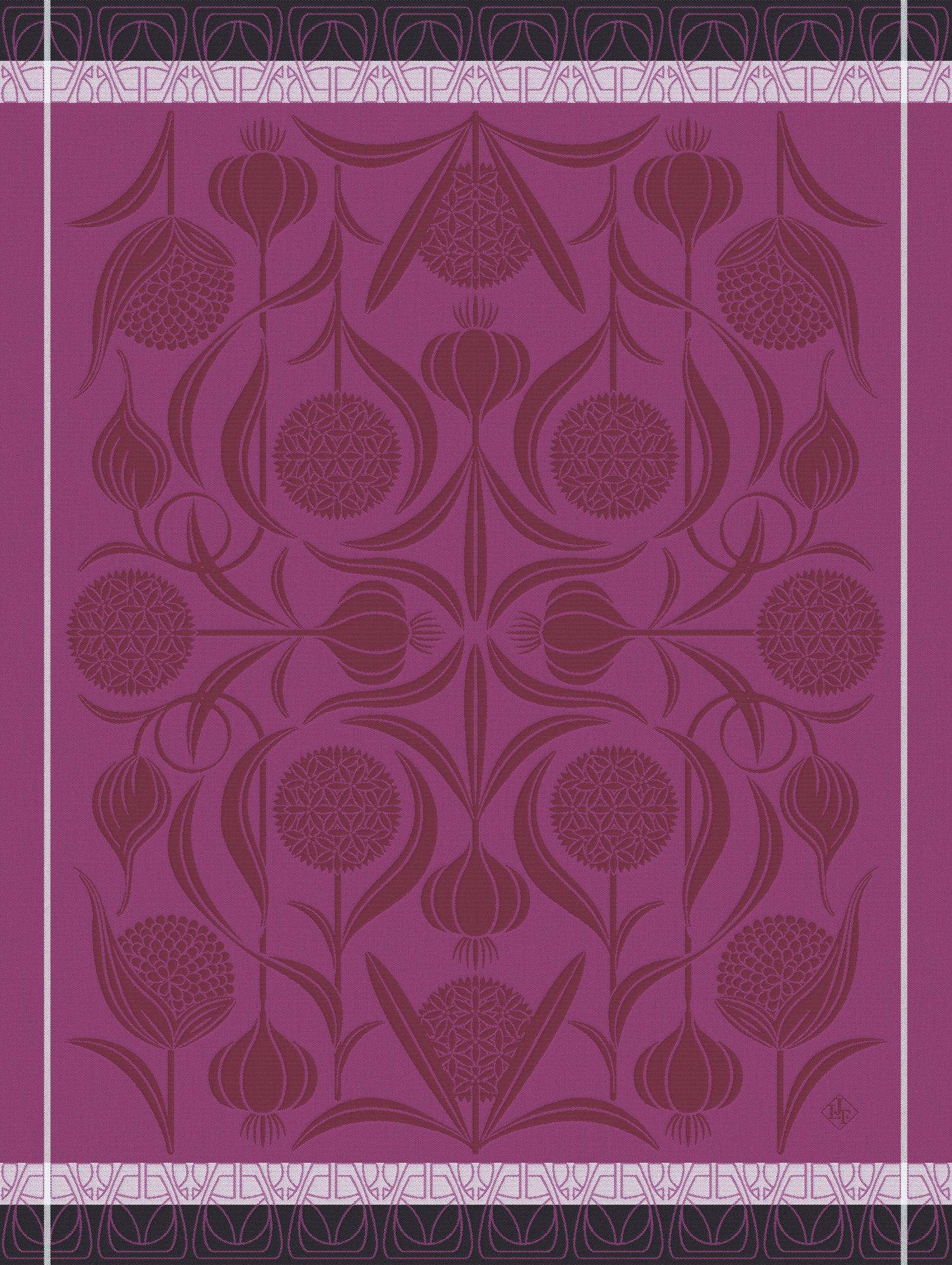 Jacquard Francais "L’ail"(Purple), Woven cotton tea towel. Made in France.