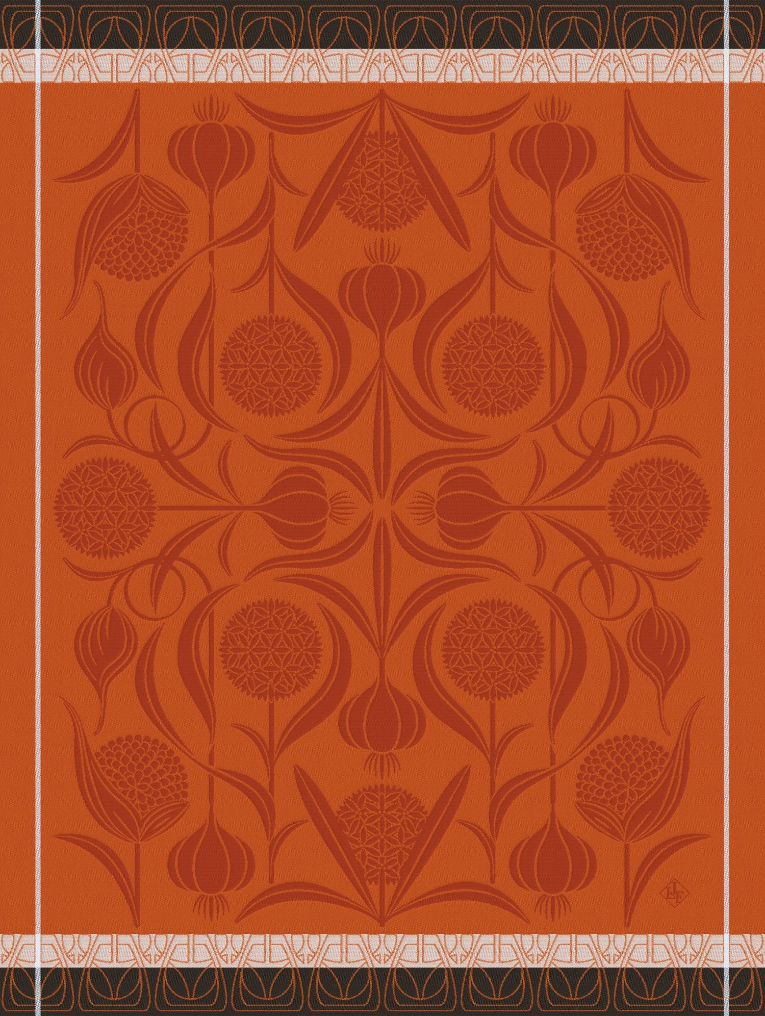 Jacquard Francais "L’ail"(Orange), Woven cotton tea towel. Made in France.