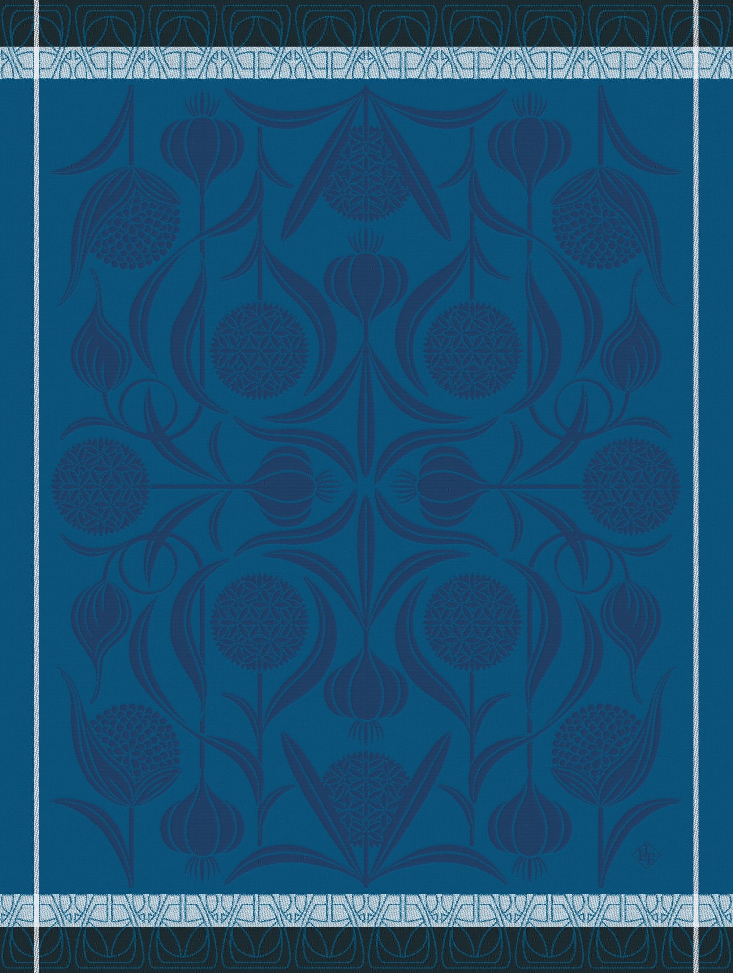 Jacquard Francais "L’ail"(Blue), Woven cotton tea towel. Made in France.