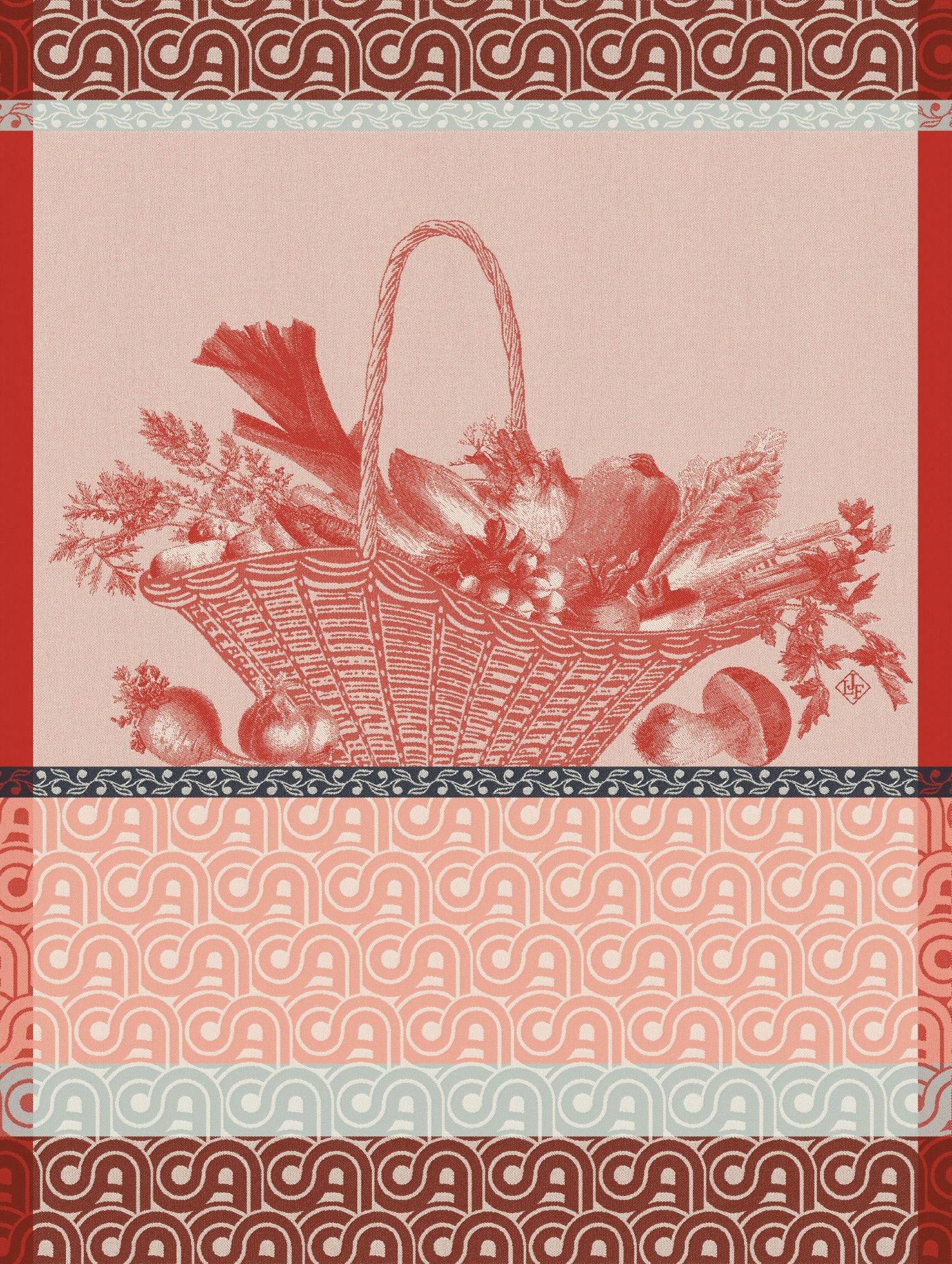 Jacquard Français "Potager d’Hiver" (Red), Woven cotton tea towel. Made in France.