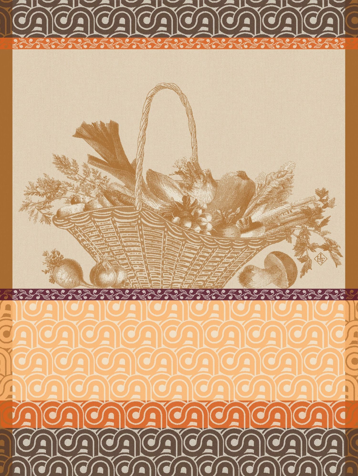 Jacquard Français "Potager d’Hiver" (Orange), Woven cotton tea towel. Made in France