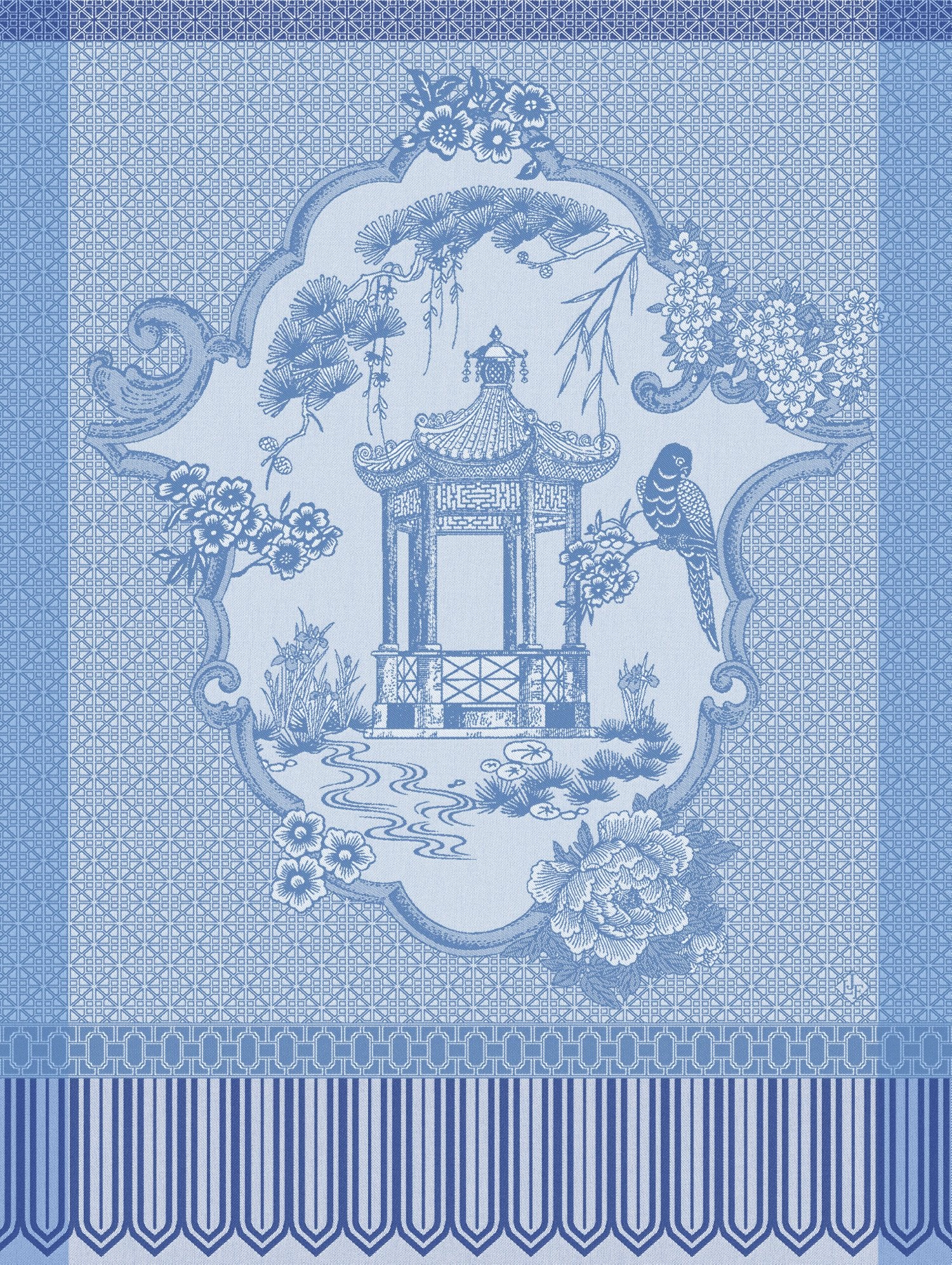 Jacquard Français "Promenade Imperiale" (Lapis), Woven cotton tea towel. Made in France. - Home Landing
