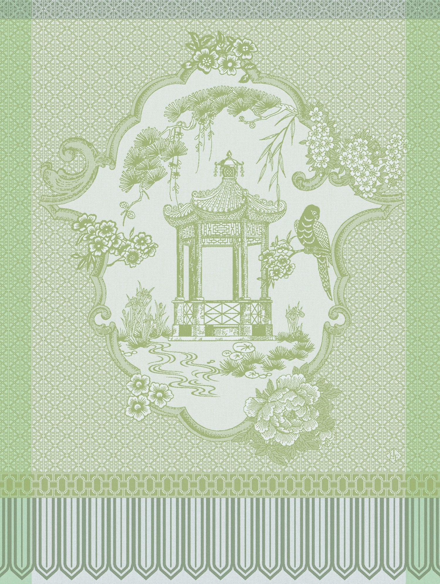 Jacquard Français "Promenade Imperiale" (Jade), Woven cotton tea towel. Made in France. - Home Landing
