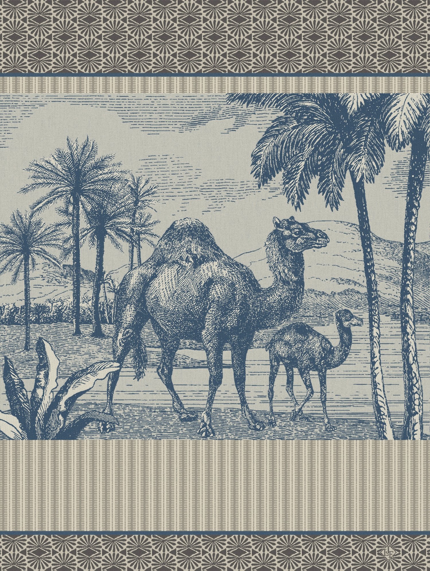 Jacquard Français "Dune Dromadaire" (Blue), Woven cotton tea towel. Made in France. - Home Landing