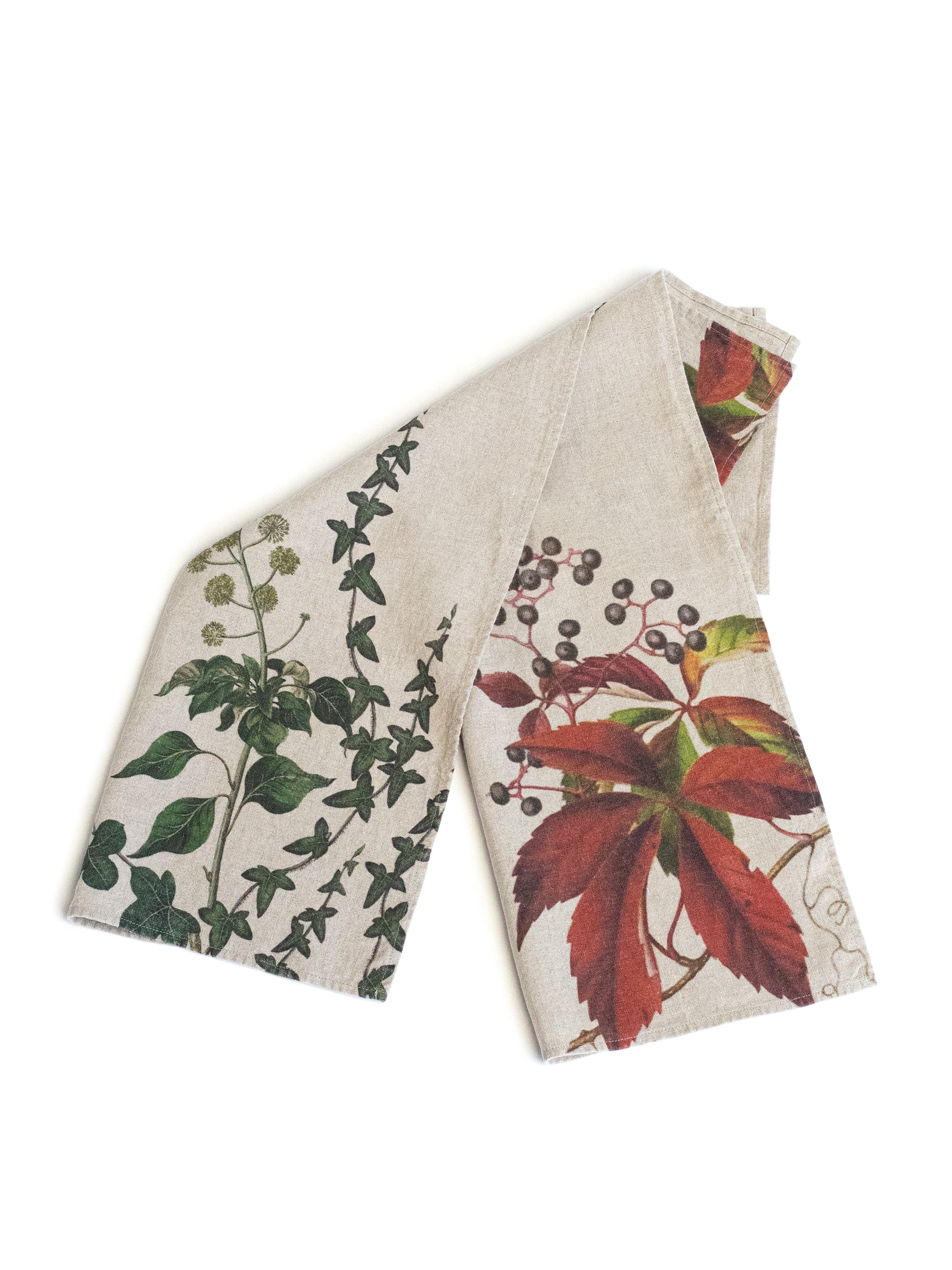 Linoroom “Ivy & Creeper,” Pair of linen printed tea towels.