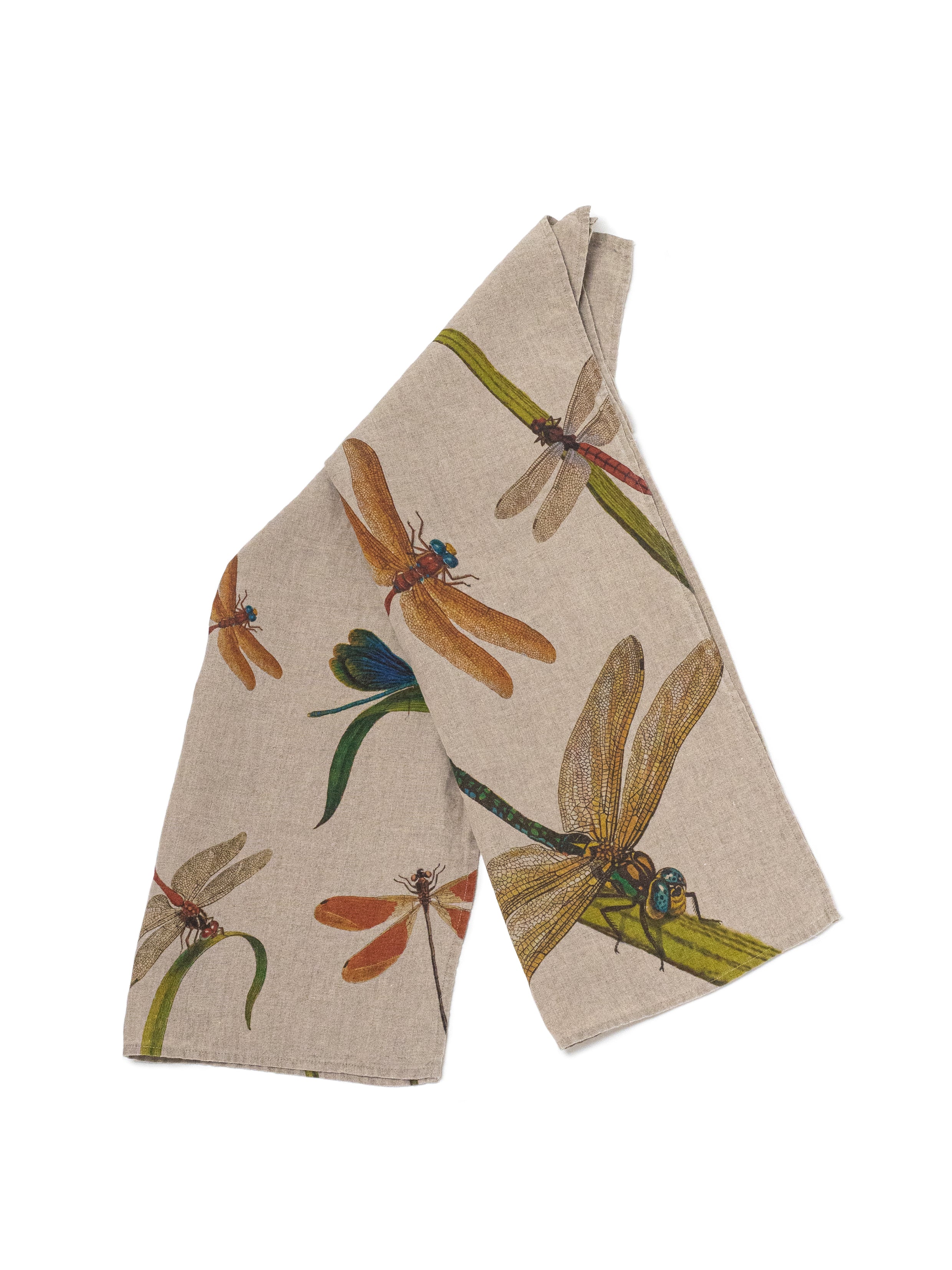 The Linoroom “Lakeside Dragonflies,” Pair of linen printed tea towels.