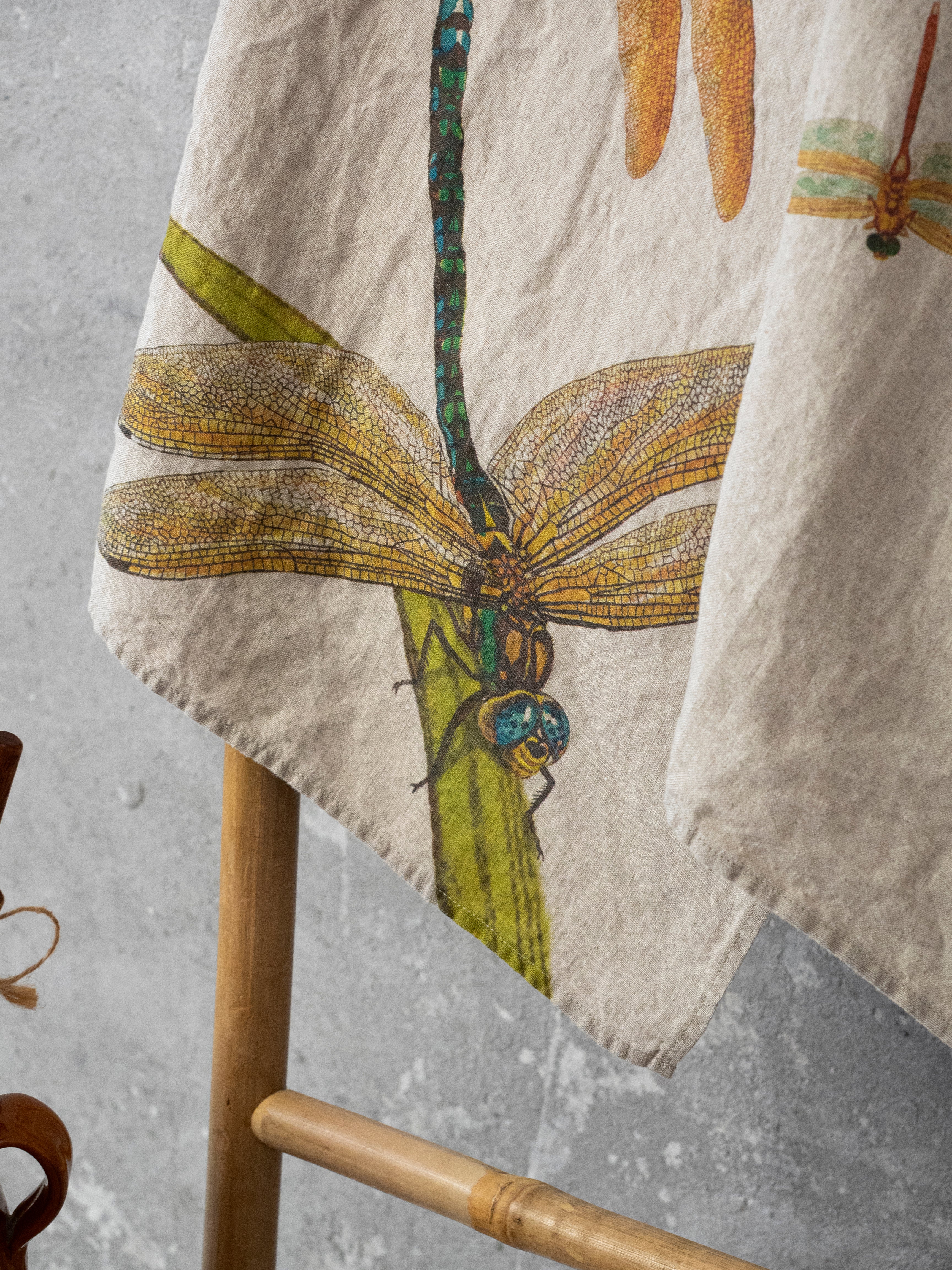 The Linoroom “Lakeside Dragonflies,” Pair of linen printed tea towels.